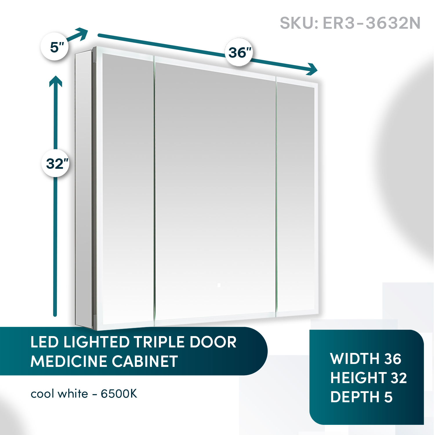 Edge Royale 36x32 LED Lighted Triple Door Medicine Cabinet