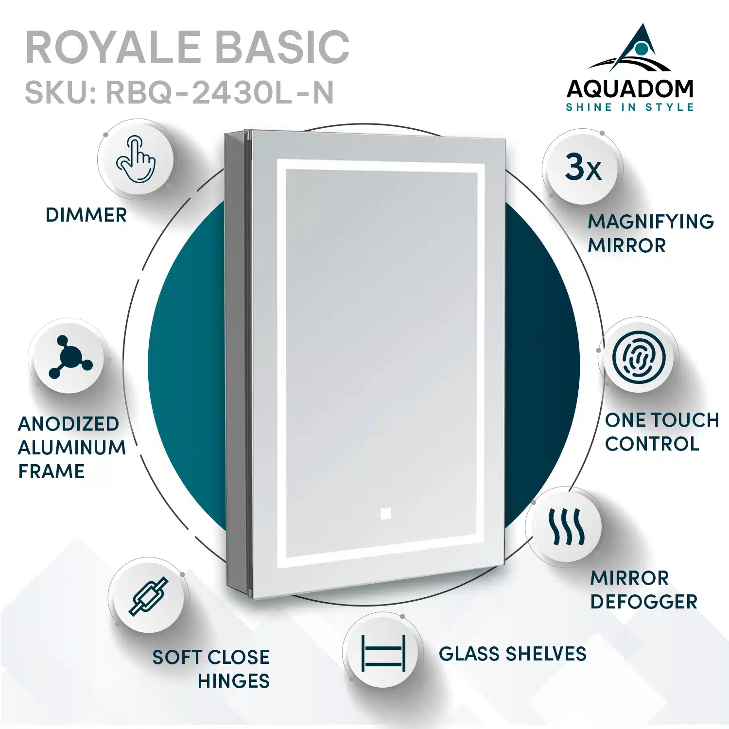 Royale Basic Q 24x30 Left Hinge LED Lighted Medicine Cabinet