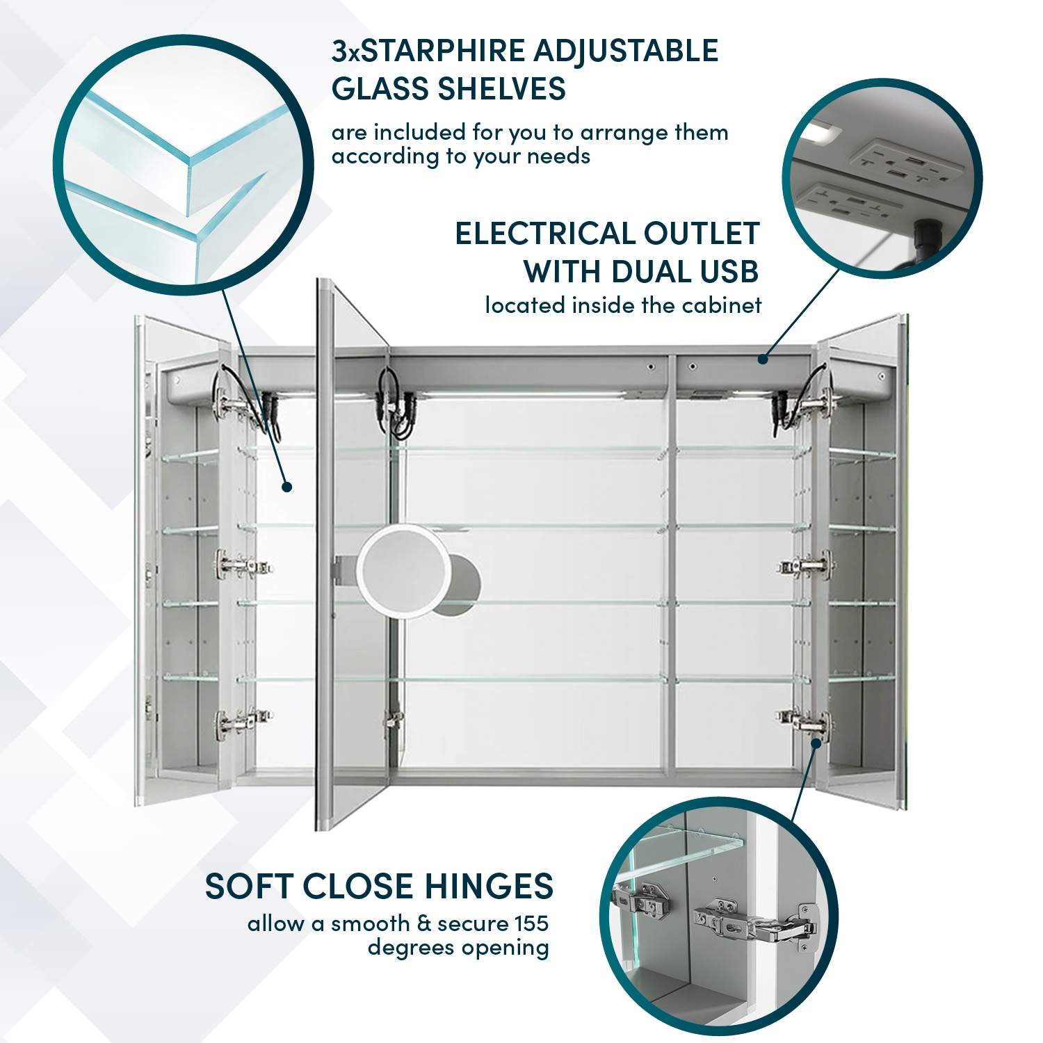 Signature Royale 36x36 LED Lighted Triple Door Medicine Cabinet