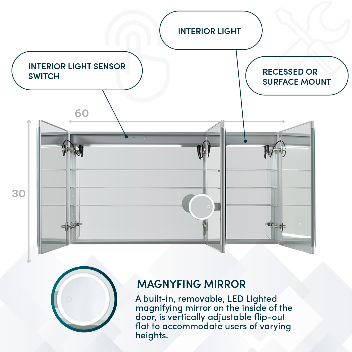 Signature Royale 60x30 LED Lighted Medicine Cabinet