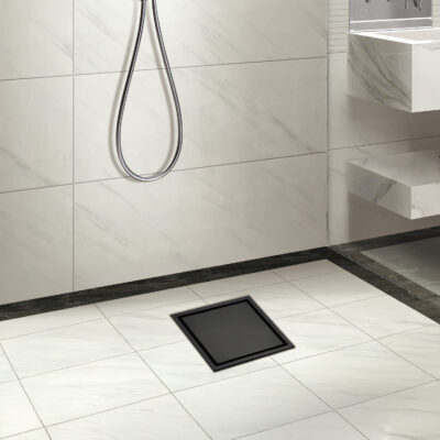 AQUADOM OCEANIC 6"x6" Square Shower Drain Tile-In, with hair strainer, Marine-Grade 316 stainless steel - Matte Black