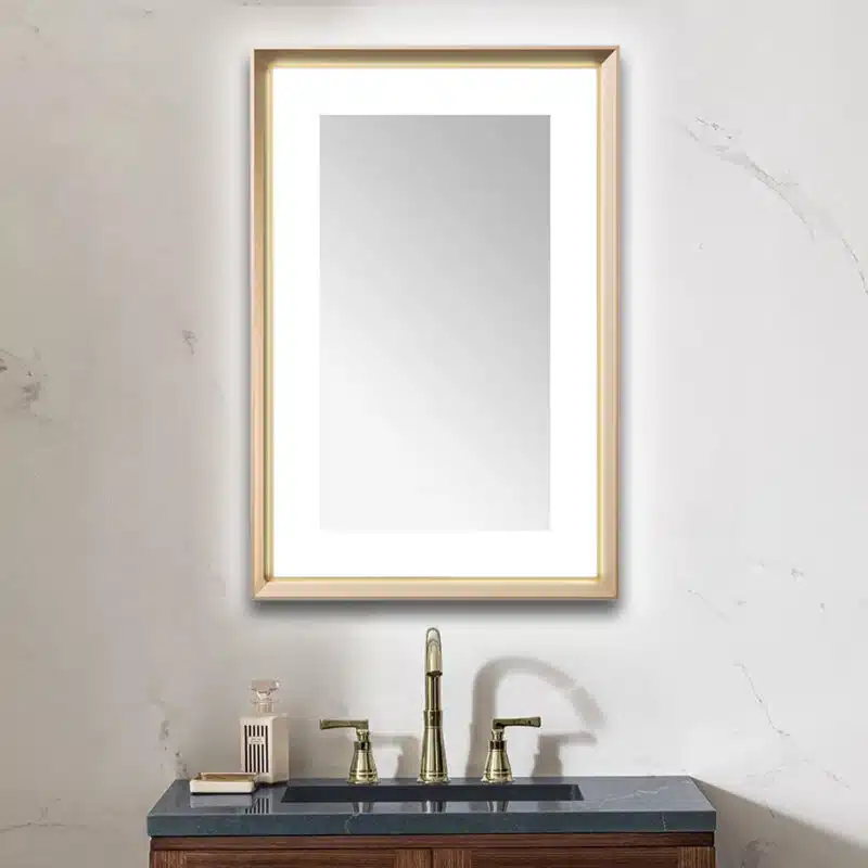  AQUADOM Madison 24"x36"x2.28" LED Lighted Chamfer Frame Mirror with Defogger, 3 Color Lighting, Wall Mount Vertical or Horizontal Installation in Brushed Gold
