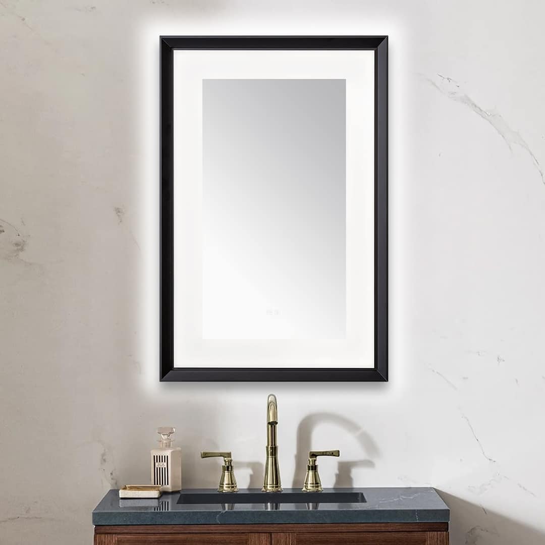  AQUADOM Madison 24"x36"x2.28" LED Lighted Chamfer Frame Mirror with Defogger, 3 Color Lighting, Wall Mount Vertical or Horizontal Installation in Matte Black
