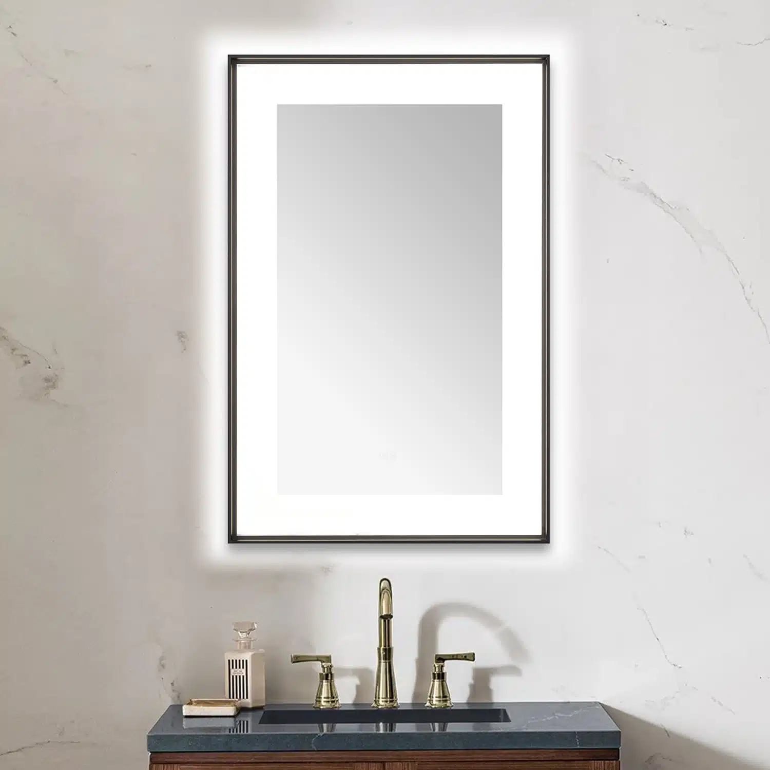  AQUADOM Lexington 24"x36"x2.28" LED Lighted Slim Frame Mirror with Defogger, 3 Color Lighting, Wall Mount Vertical or Horizontal Installation in Matte Black