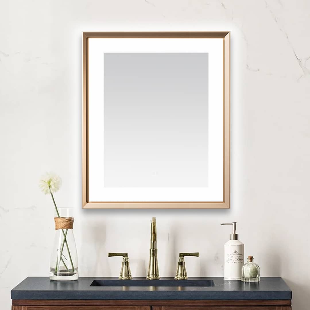  AQUADOM Madison 30"x36"x2.28" LED Lighted Chamfer Frame Mirror with Defogger, 3 Color Lighting, Wall Mount Vertical or Horizontal Installation in Brushed Gold