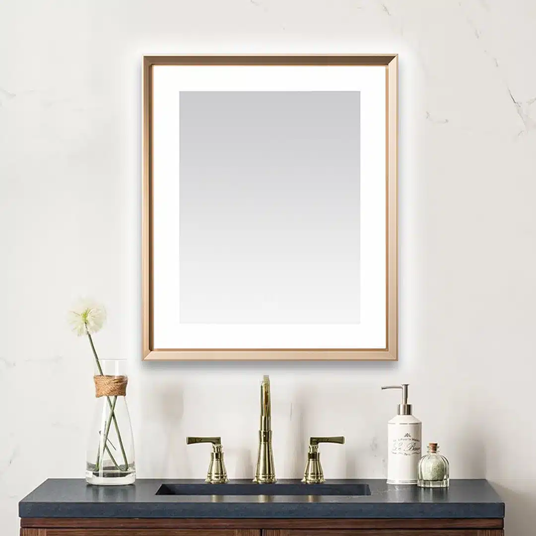  AQUADOM Madison 30"x36"x2.28" LED Lighted Chamfer Frame Mirror with Defogger, 3 Color Lighting, Wall Mount Vertical or Horizontal Installation in Brushed Gold