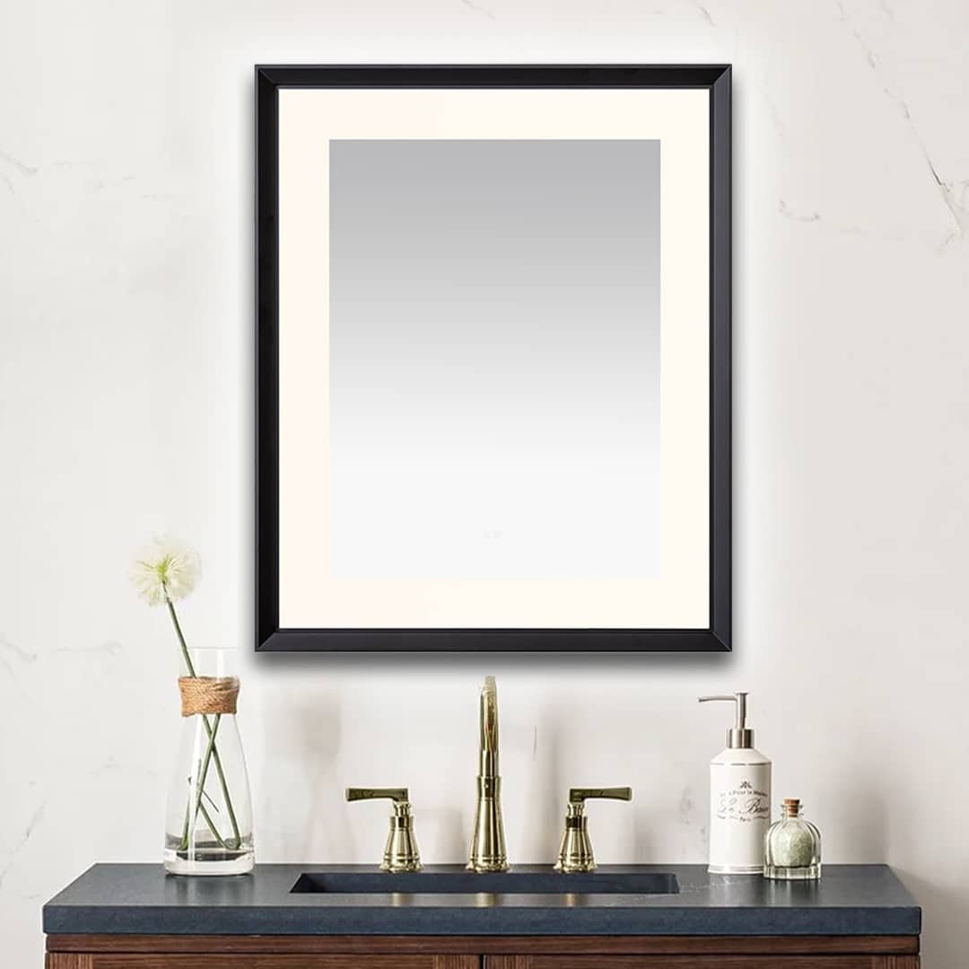  AQUADOM Madison 30"x36"x2.28" LED Lighted Chamfer Frame Mirror with Defogger, 3 Color Lighting, Wall Mount Vertical or Horizontal Installation in Matte Black