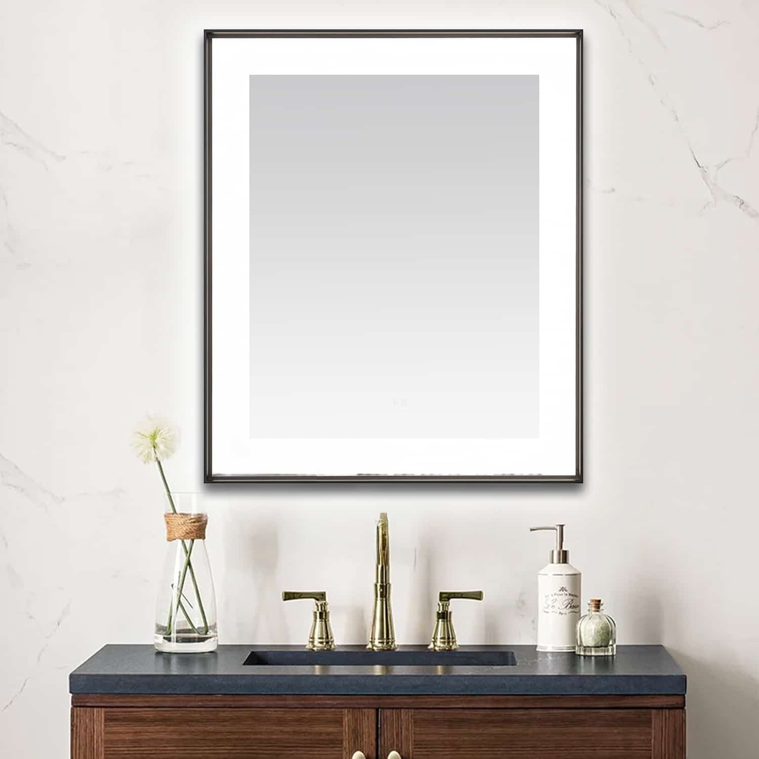  AQUADOM Lexington 30"x36"x2.28" LED Lighted Slim Frame Mirror with Defogger, 3 Color Lighting, Wall Mount Vertical or Horizontal Installation in Matte Black