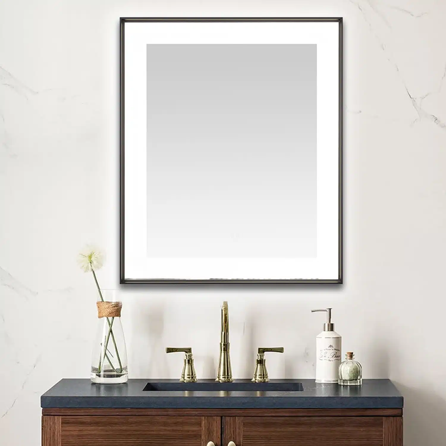  AQUADOM Lexington 30"x36"x2.28" LED Lighted Slim Frame Mirror with Defogger, 3 Color Lighting, Wall Mount Vertical or Horizontal Installation in Matte Black