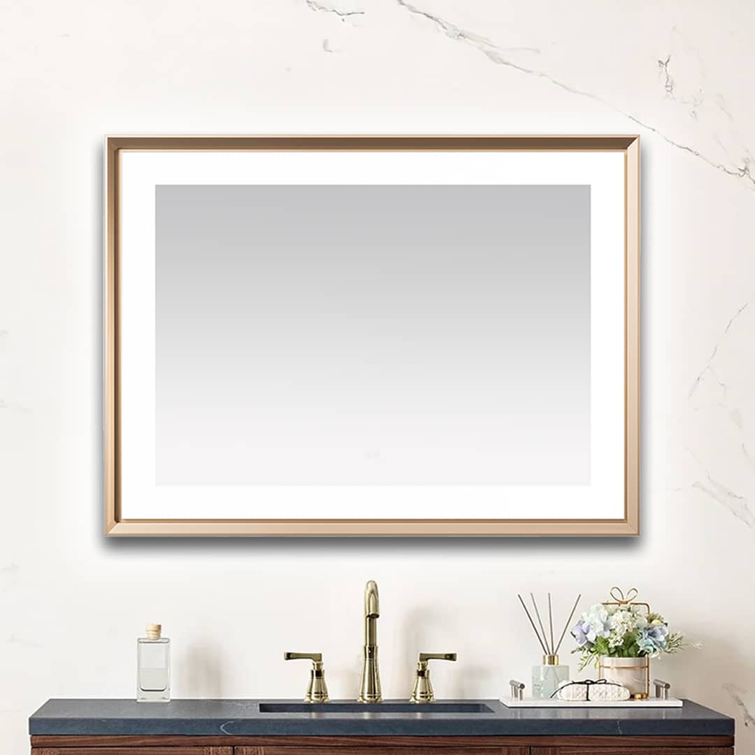 AQUADOM Madison 48"x36"x2.28" LED Lighted Chamfer Frame Mirror with Defogger, 3 Color Lighting, Wall Mount Vertical or Horizontal Installation in Brushed Gold