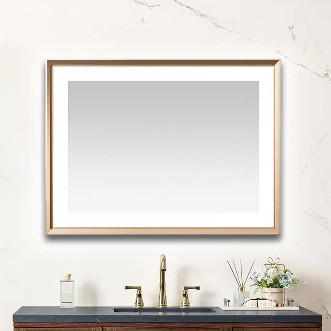  AQUADOM Madison 48"x36"x2.28" LED Lighted Chamfer Frame Mirror with Defogger, 3 Color Lighting, Wall Mount Vertical or Horizontal Installation in Brushed Gold