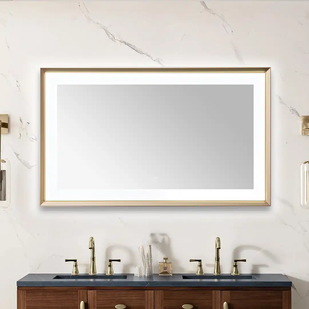 AQUADOM Madison 60"x36"x2.28" LED Lighted Chamfer Frame Mirror with Defogger, 3 Color Lighting, Wall Mount Vertical or Horizontal Installation in Brushed Gold