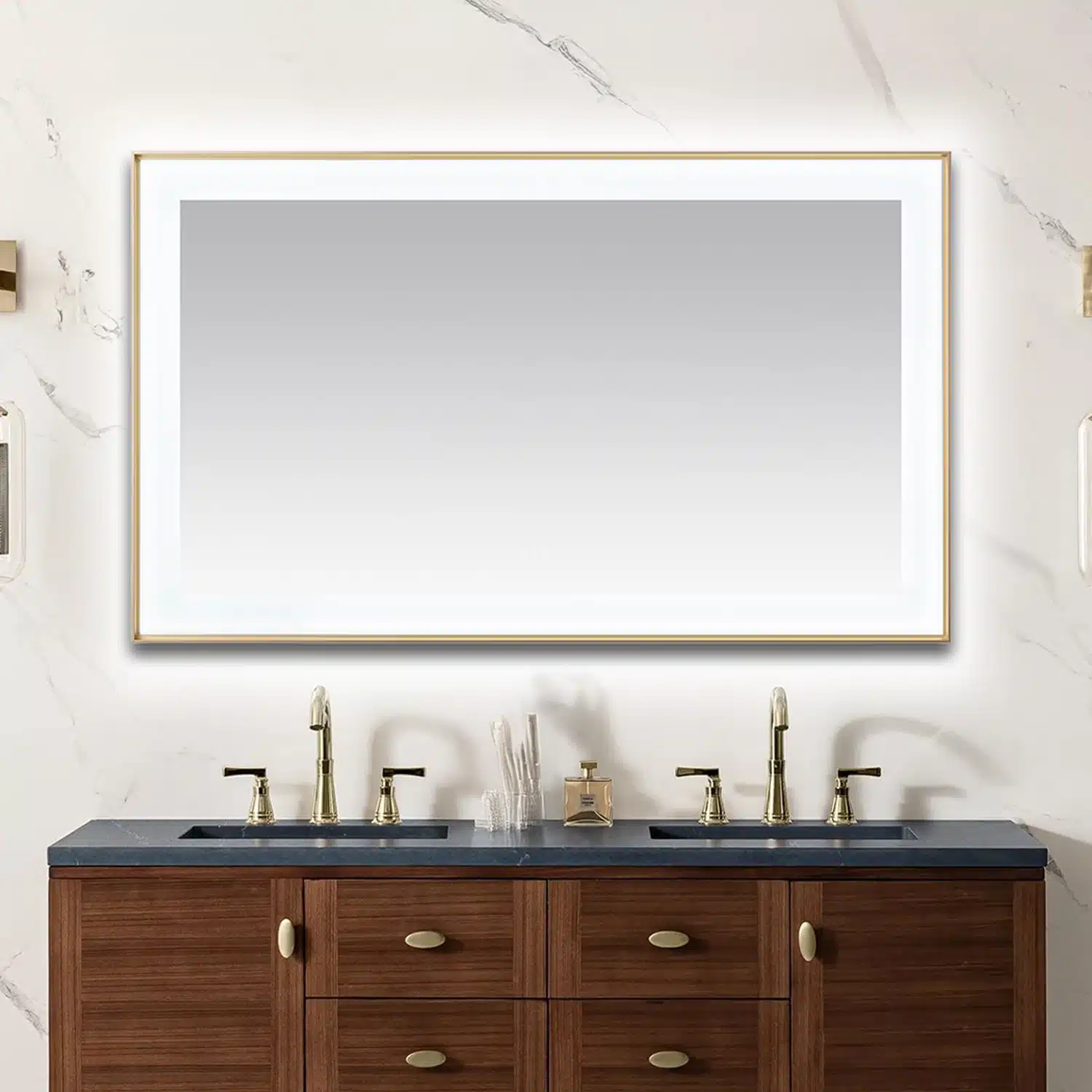  AQUADOM Lexington 60"x36"x2.28" LED Lighted Slim Frame Mirror with Defogger, 3 Color Lighting, Wall Mount Vertical or Horizontal Installation in Brushed Gold