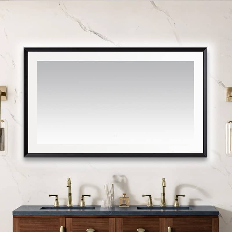  AQUADOM Madison 60"x36"x2.28" LED Lighted Chamfer Frame Mirror with Defogger, 3 Color Lighting, Wall Mount Vertical or Horizontal Installation in Matte Black