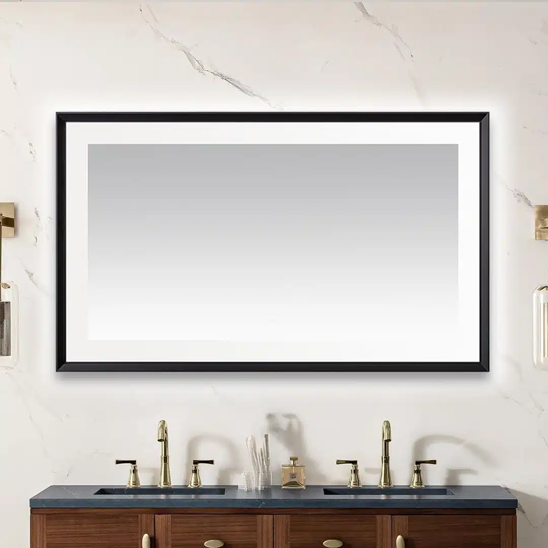  AQUADOM Madison 60"x36"x2.28" LED Lighted Chamfer Frame Mirror with Defogger, 3 Color Lighting, Wall Mount Vertical or Horizontal Installation in Matte Black