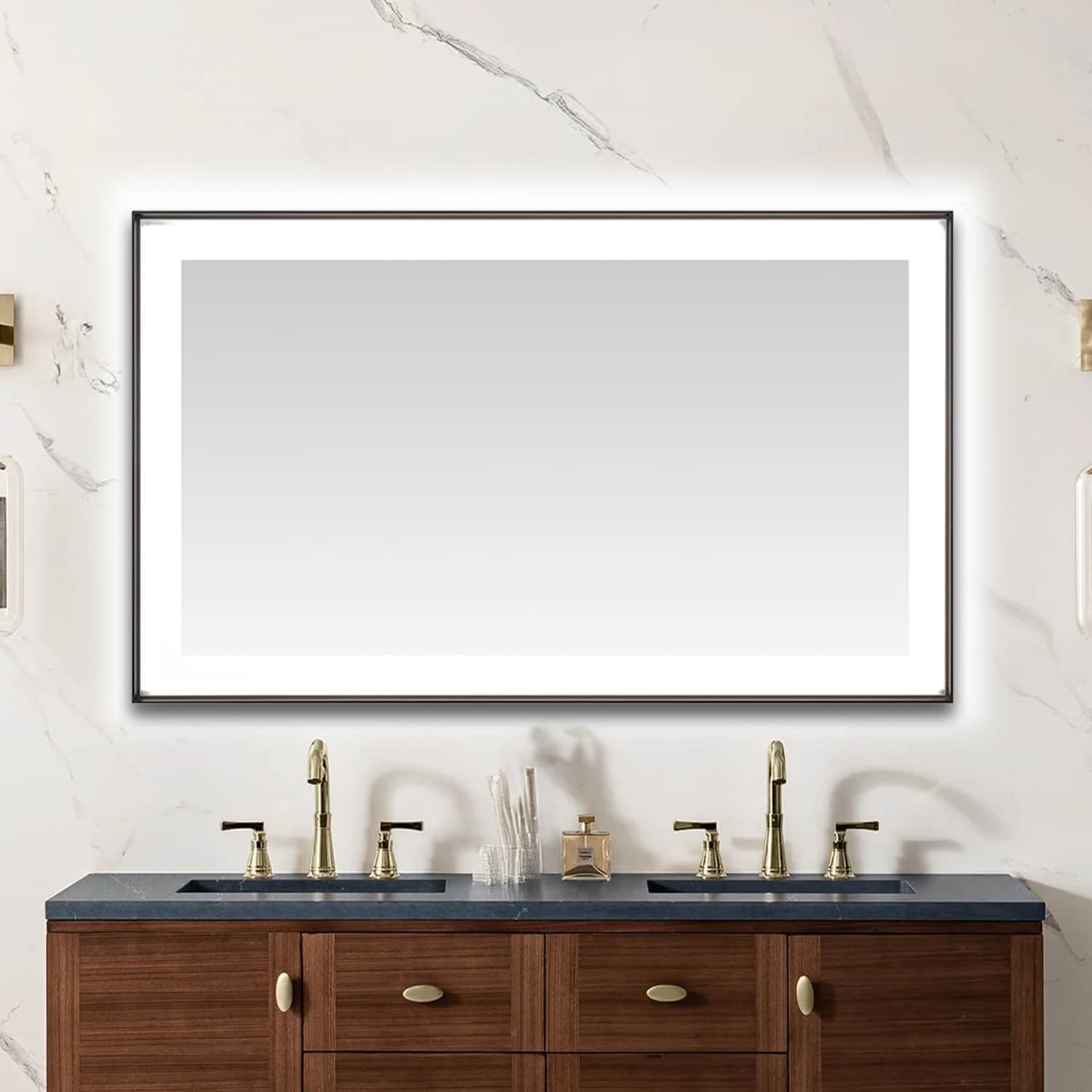  AQUADOM Lexington 60"x36"x2.28" LED Lighted Slim Frame Mirror with Defogger, 3 Color Lighting, Wall Mount Vertical or Horizontal Installation in Matte Black