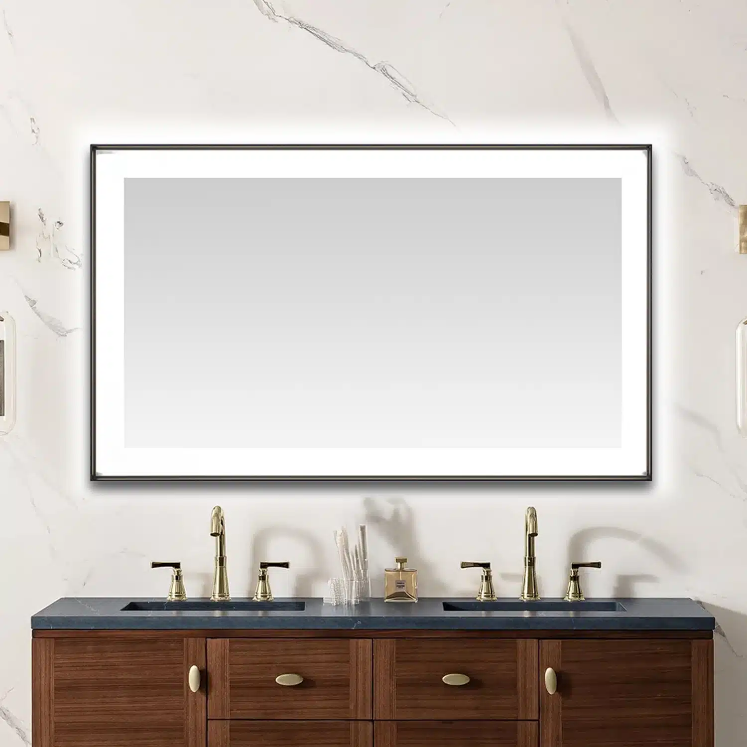  AQUADOM Lexington 60"x36"x2.28" LED Lighted Slim Frame Mirror with Defogger, 3 Color Lighting, Wall Mount Vertical or Horizontal Installation in Matte Black