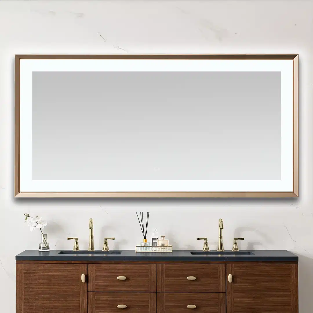  AQUADOM Madison 72"x36"x2.28" LED Lighted Chamfer Frame Mirror with Defogger, 3 Color Lighting, Wall Mount Vertical or Horizontal Installation in Brushed Gold