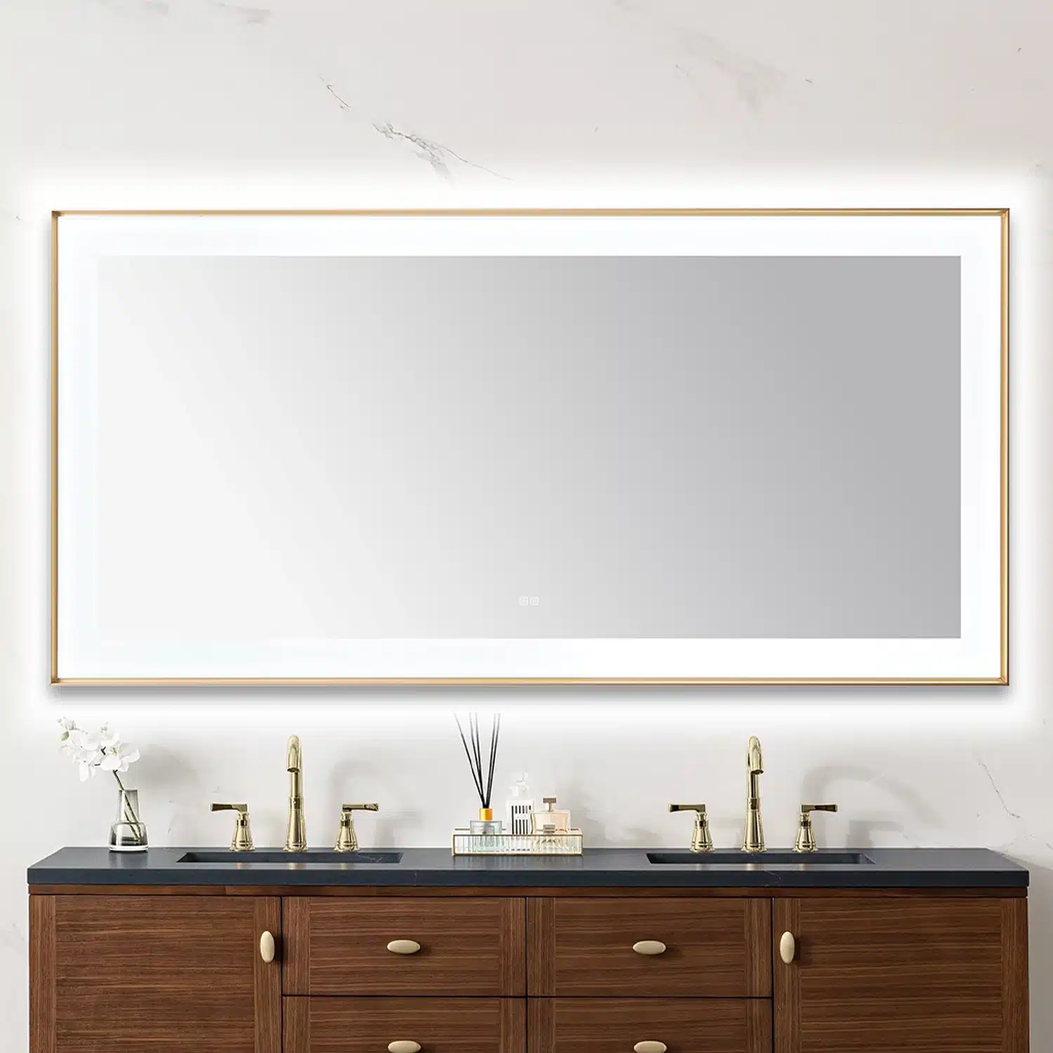  AQUADOM Lexington 72"x36"x2.28" LED Lighted Slim Frame Mirror with Defogger, 3 Color Lighting, Wall Mount Vertical or Horizontal Installation in Brushed Gold