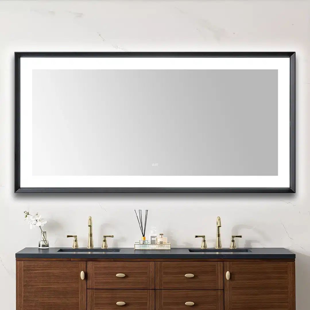  AQUADOM Madison 72"x36"x2.28" LED Lighted Chamfer Frame Mirror with Defogger, 3 Color Lighting, Wall Mount Vertical or Horizontal Installation in Matte Black