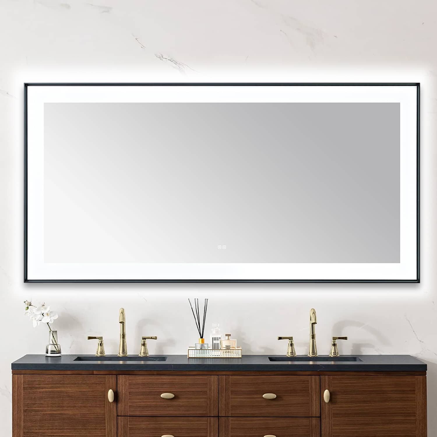  AQUADOM Lexington 72"x36"x2.28" LED Lighted Slim Frame Mirror with Defogger, 3 Color Lighting, Wall Mount Vertical or Horizontal Installation in Matte Black