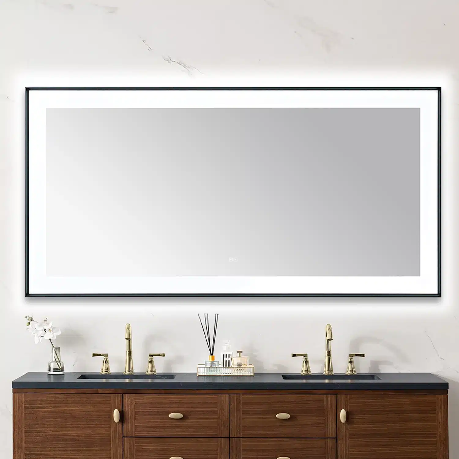  AQUADOM Lexington 72"x36"x2.28" LED Lighted Slim Frame Mirror with Defogger, 3 Color Lighting, Wall Mount Vertical or Horizontal Installation in Matte Black